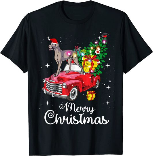 Weimaraner Ride Red Truck Christmas Pajama Funny Dog T-Shirt