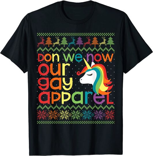 Gay Christmas Rainbow Unicorn Don We Now Our Gay Apparel T-Shirt