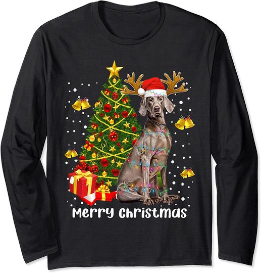 Weimaraner Christmas Lights Tree Santa Xmas Pajamas Weim Dog Long Sleeve