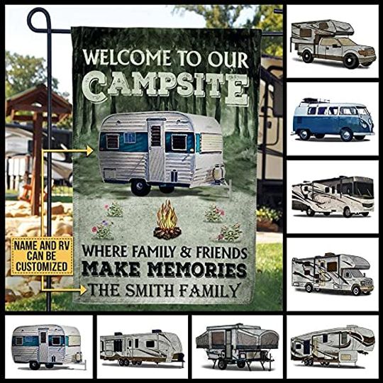 Welcome To Our Camp Site Garden Flag Custom Family Name