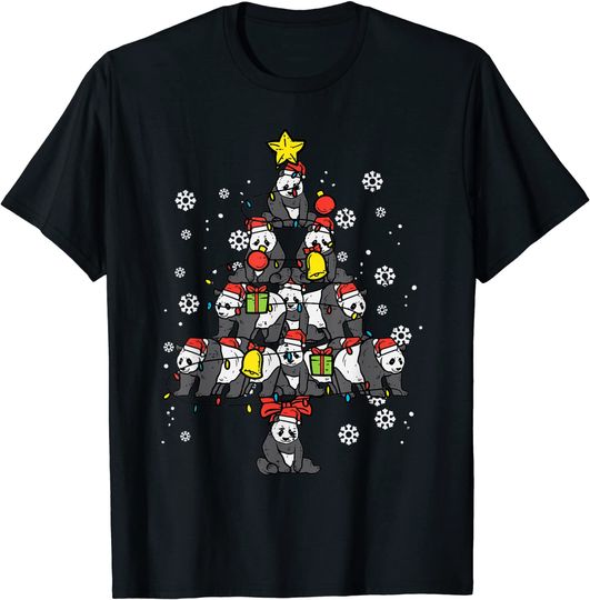 Panda Christmas Tree Animal Xmas PJs Pajamas Women Girls T-Shirt