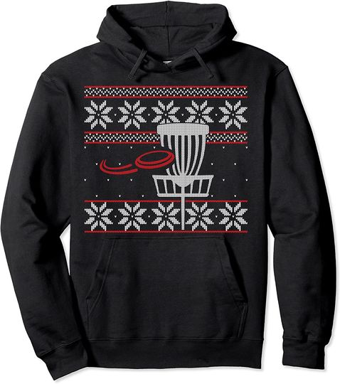 Disc Golf Basket Ugly Christmas Matching Frisbee Golfer Xmas Pullover Hoodie