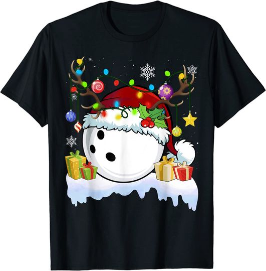Christmas Bowling Reindeer Santa Hat Bowling Players T-Shirt