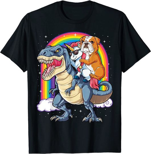 English Bulldog Unicorn Dinosaur T rex Girls Rainbow Gifts T-Shirt