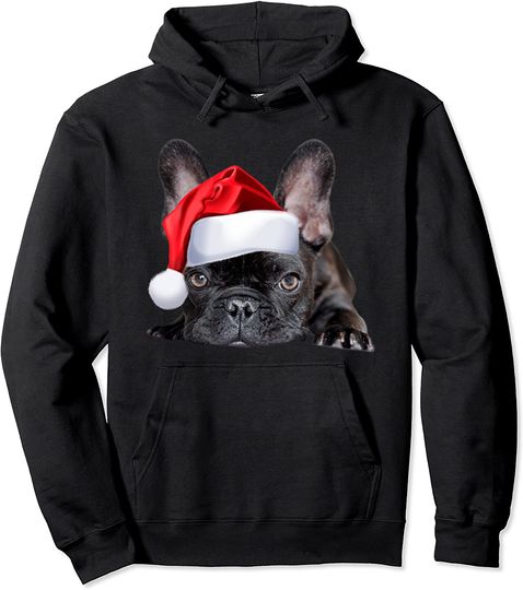 Cute French Bulldog Santa Hat Frenchie Image Christmas Gift Pullover Hoodie