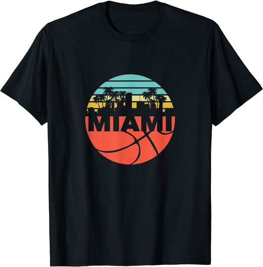 Vintage Miami Cityscape Heat Retro Basketball Fan T-Shirt