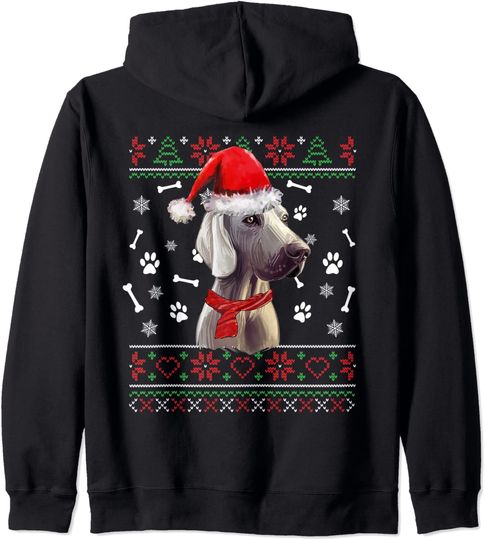 Ugly Sweater Christmas Weimaraner Dog Santa Hat Pajama Zip Hoodie