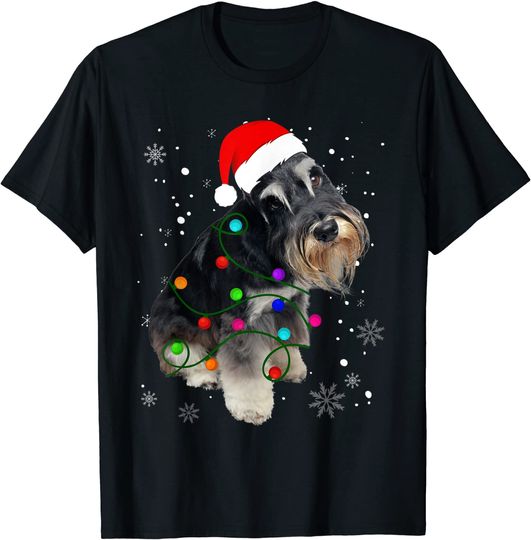 Schnauzer Dog Lights Christmas Puppy Schnauzer Dog Lover T-Shirt