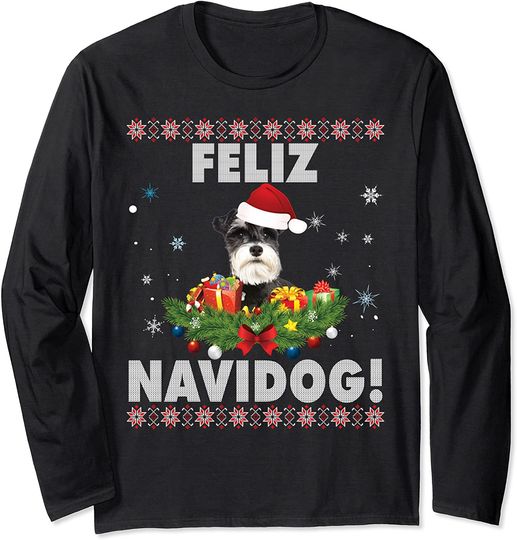 Feliz Navidog Schnauzer Dog Ugly Sweater Christmas Santa Long Sleeve