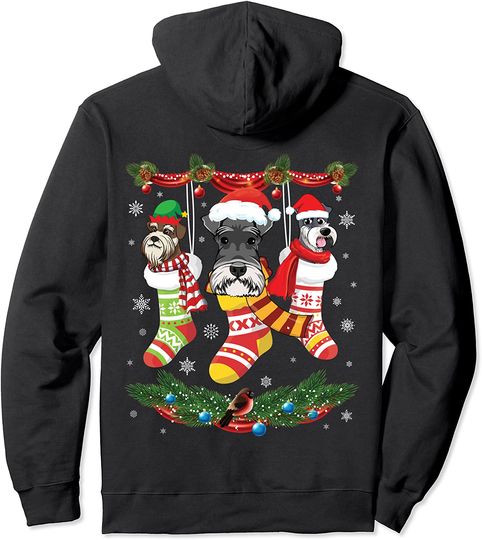 Schnauzer Dogs Inside Noel Socks Merry Christmas Day Dad Mom Pullover Hoodie
