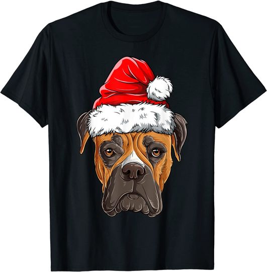 Boxer Christmas Dog Santa Hat Xmas Boys Kids Girls Gifts T-Shirt
