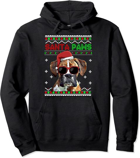 Boxer Dog Funny Santa Paws Christmas Pullover Hoodie