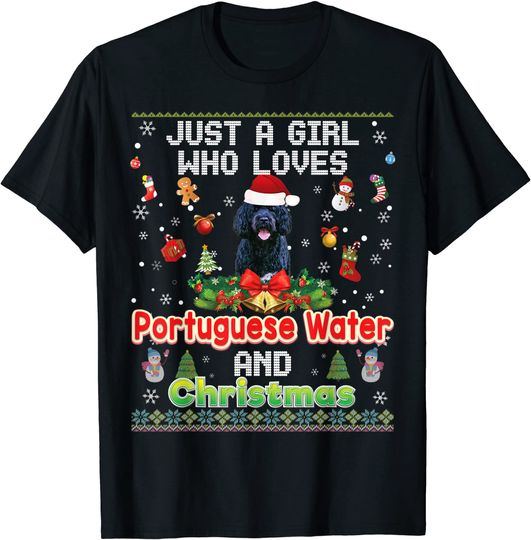 Just A Girl Who Loves Portuguese Water Dog And Christmas T-Shirt