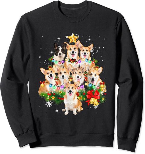 Cute Pembroke Welsh Corgi Christmas Dog Tree Lights Pajamas Sweatshirt