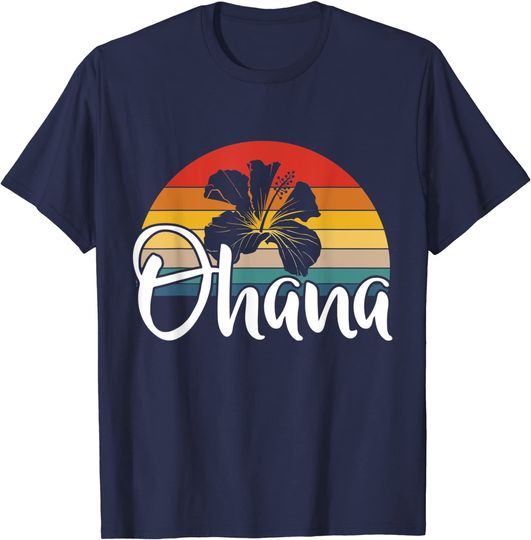Ohana Hawaiian Hibiscus Flower Retro Hawaii Family Vacation T-Shirt