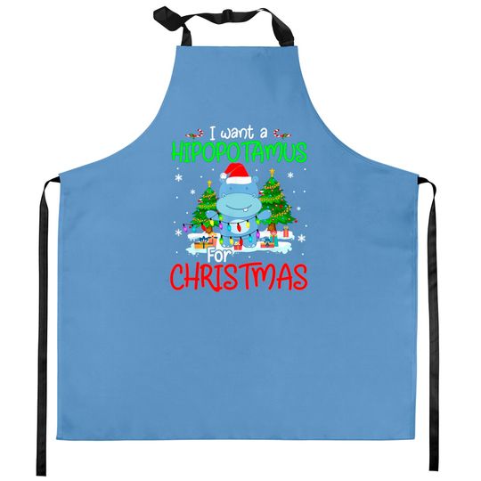 I Want A Hippopotamus Cute Christmas Light Santa Hippo Lover Kitchen Apron