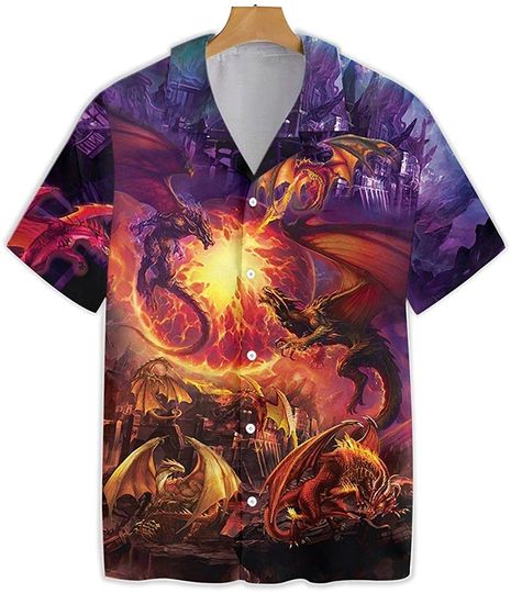 Dragons with Breathing Fire Art Hawaiian Shirt