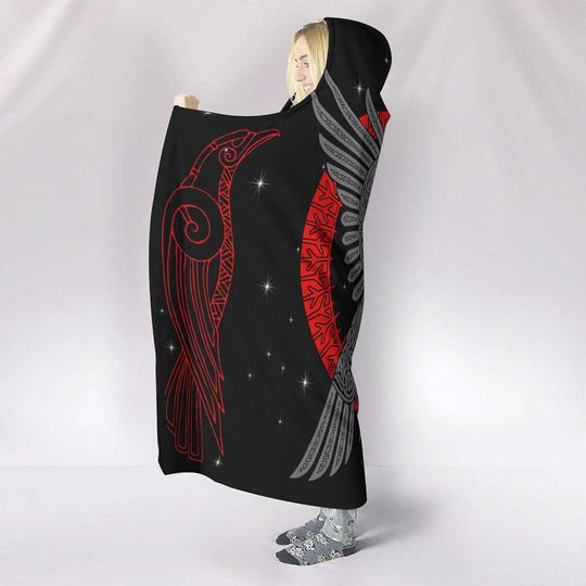 Viking Crow Norse Mythology Print Hooded Blankets