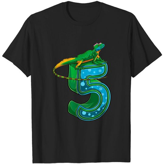 Kids 5 Year Old Lizard Reptile 5th Birthday Party T-Shirt