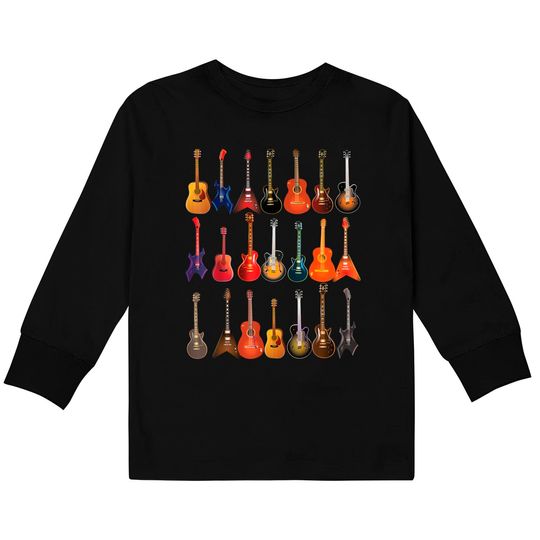 Cute Guitar Rock N Roll Musical Instruments Kids Long Sleeve T-Shirt