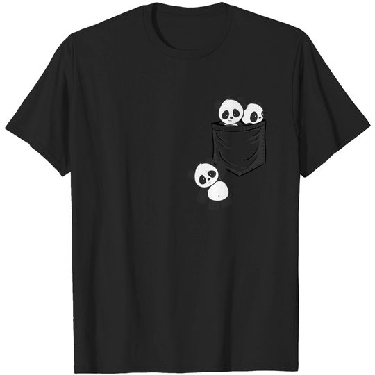 For Panda Lovers Cute Kawaii Baby Pandas In Pocket T Shirt