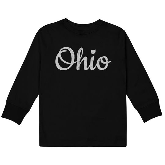State Of Ohio Pride Script Text Distressed Design Kids Long Sleeve T-Shirt