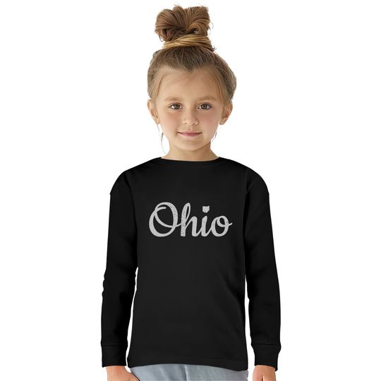 State Of Ohio Pride Script Text Distressed Design Kids Long Sleeve T-Shirt