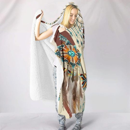 Native American Wolf Hooded Blanket Wearable Blanket Soft Cloak Shawl Throw Blankets