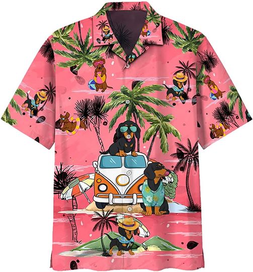 Camping - Dachshund Summer Beach Palm Tree Hawaiian Shirt