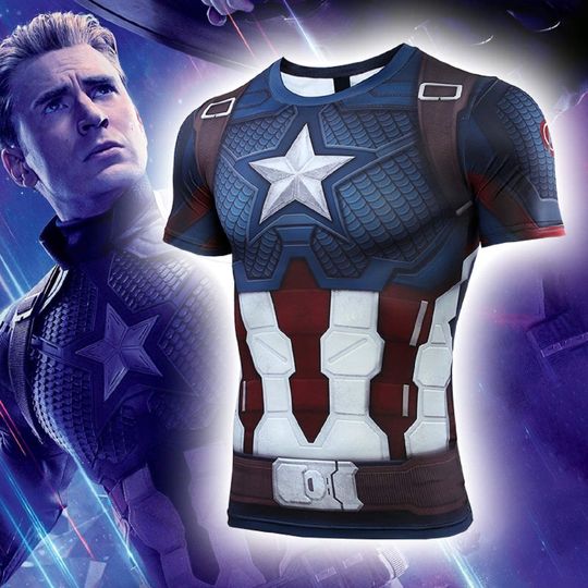 Short Sleeve 3D Print T-Shirt for Men's Captain America Compression Shirt