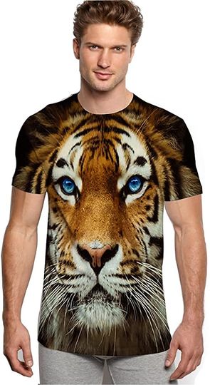 3D Print Tiger T Shirt, Novelty Short Sleeve Funny Graphic T Shirts for Couples