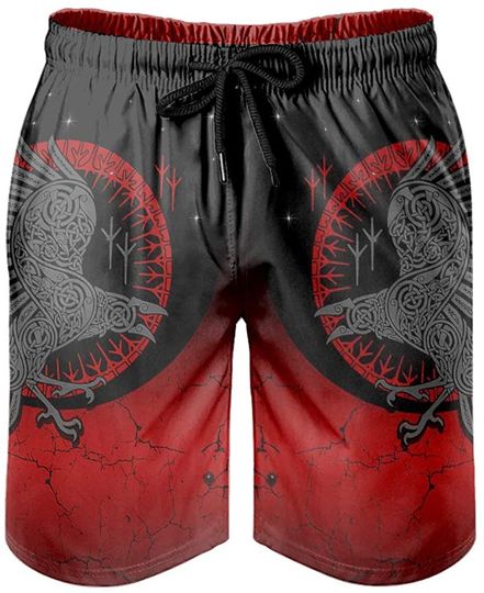 Men's Swimming Trunks Viking Odin Raven Sun Knot Print Viking Beach Pants Surf Shorts