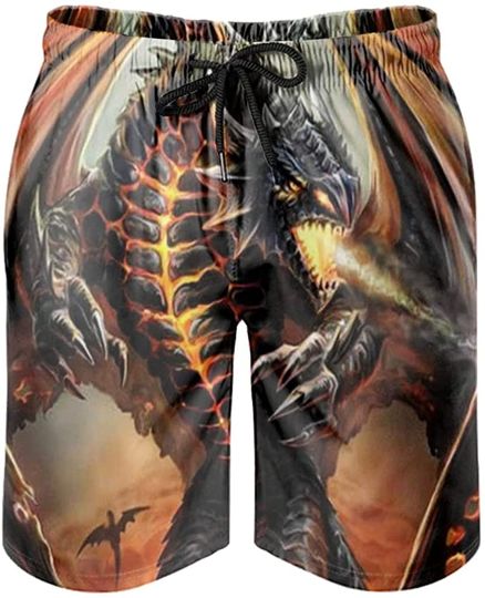Men's Swim Shorts Flying Dragon with Fire Print Abstract Beach Pants