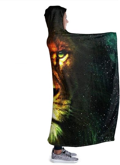 Animal Hipster 3D Printed Lion Flannel Wearable Blanket Robe Wrap Ultra Soft Throw Indoors or Outdoors Hooded Blanket