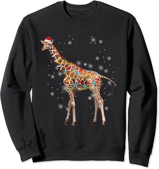 Giraffe Tree Light Christmas Sweater Xmas Animal Sweatshirt