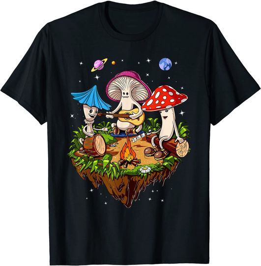 Hippie Mushrooms Camping Psychedelic Forest Fungi Festival T-Shirt
