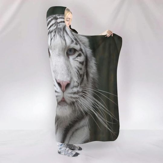 Bairizumeg All Season Hooded Blanket White Tiger Mother and Cub Wearable Hooded Blanket for Adults and Kids Hoodie Throw Cloak Wrap