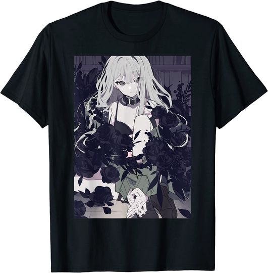 Anime Girl Aesthetic Dark Floral Kawaii Waifu T-Shirt