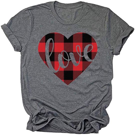 Womens Valentines Day Shirt Tops Love Heart Graphite Heather Print Short Sleeve Tshirt Clothing