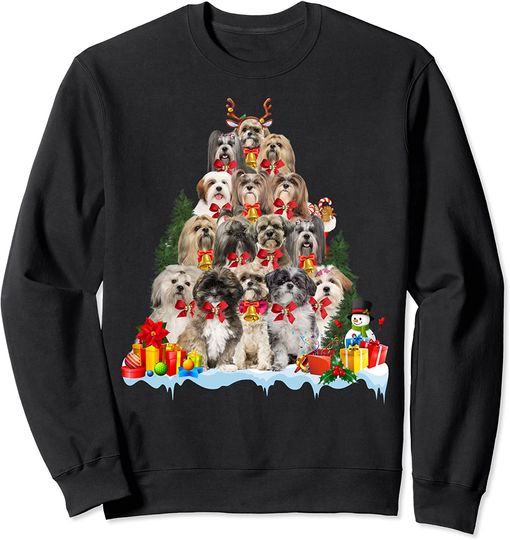 Christmas Pajama Lhasa Apso Xmas Tree Gifts Dog Dad Mom Sweatshirt