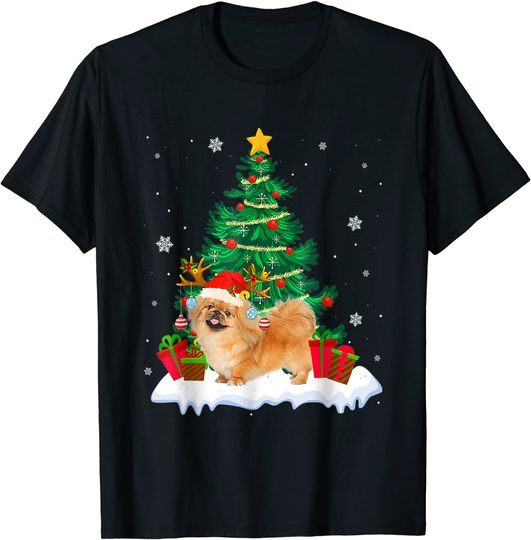 Pekingese Santa Christmas Tree Light Pajama Dog Xmas T-Shirt
