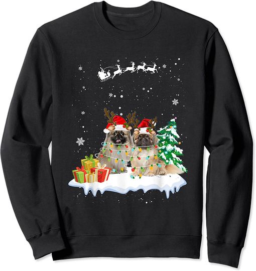 Pekingese Santa Christmas Tree Light Pajama Dog Xmas Sweatshirt