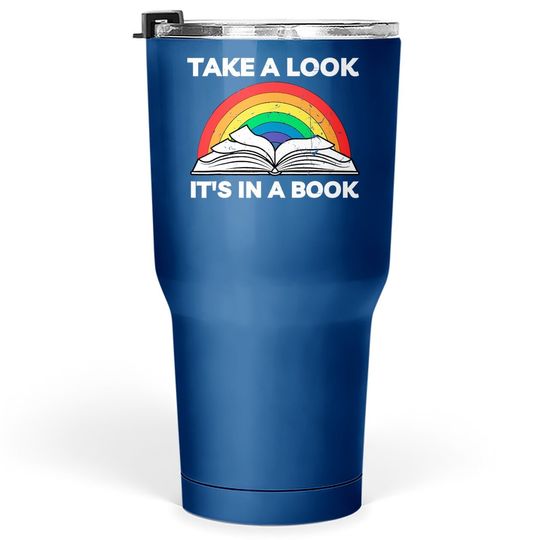 Take A Look It's In A Book Reading Vintage Retro Rainbow Tumbler 30 Oz