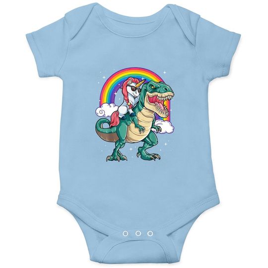 Unicorn Riding T Rex Dinosaur Boys Girls Gift Baby Bodysuit
