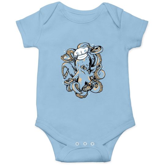 Octopus Chef, Restaurant Joke Kitchen Staff Cooking Humor Cute Graphic Baby Bodysuit