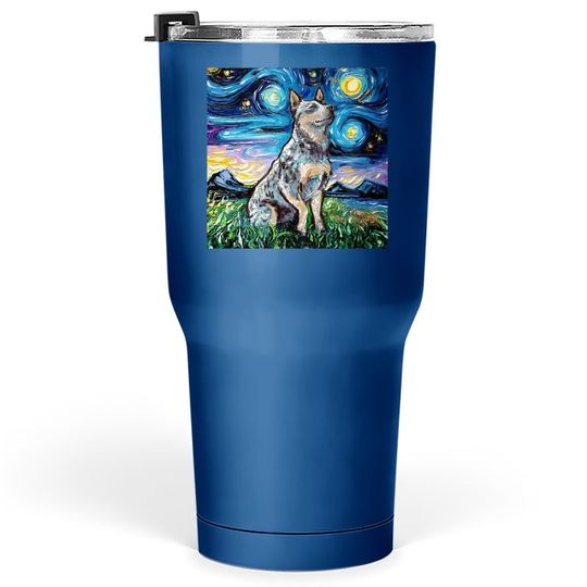 Blue Heeler Starry Night Australian Cattle Dog Art Tumbler 30 Oz