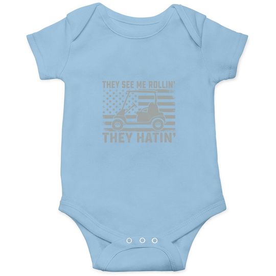 Funny Golfer Dad Husband Us Flag They See Me Rolling Baby Bodysuit