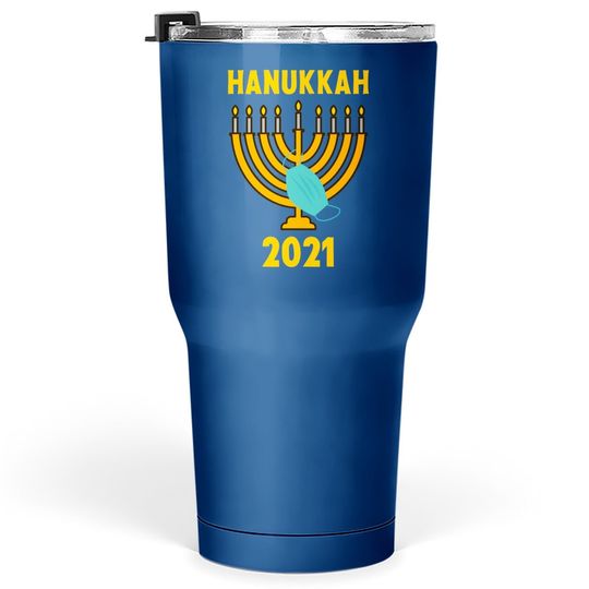 Happy Hanukkah 2021 Jewish Menorah Wearing Face Mask Tumbler 30 Oz