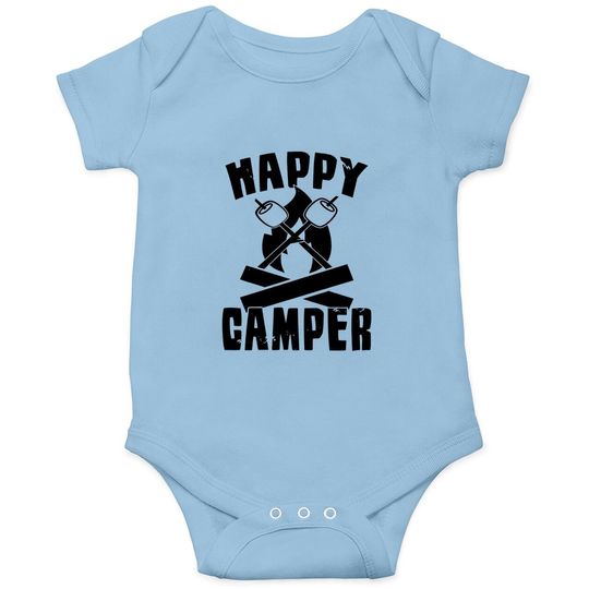 Happy Camper Baby Bodysuit Funny Camping Cool Hiking Graphic Vintage Tee 80s Saying