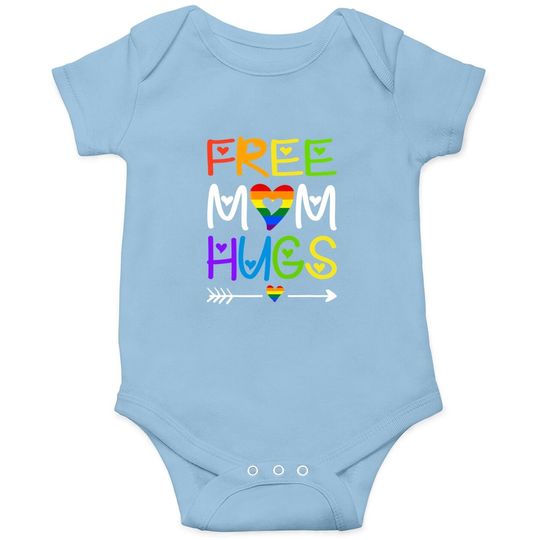 Free Mom Hugs Baby Bodysuit Rainbow Heart Lgbt Pride Month Baby Bodysuit